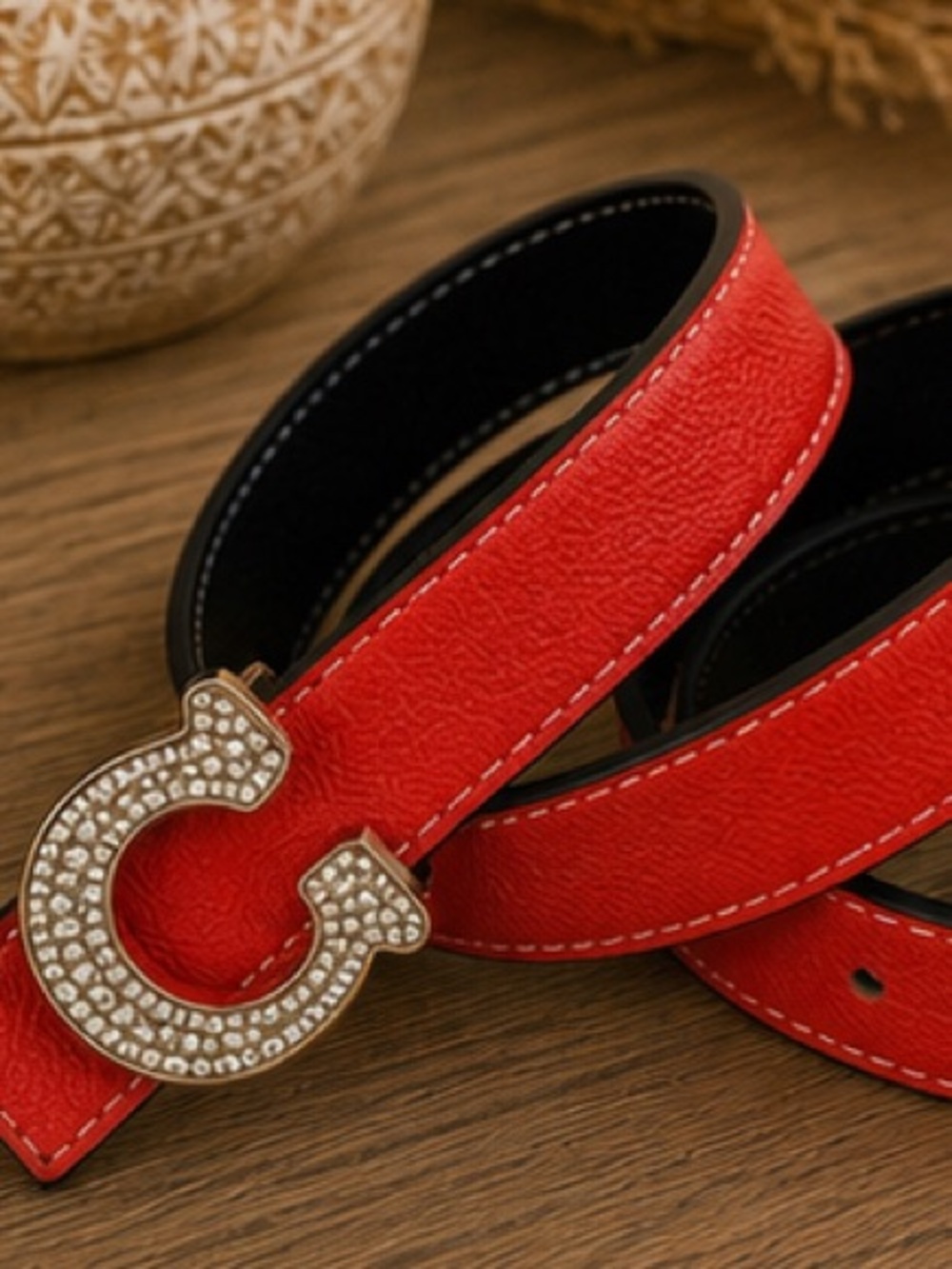 Reversible Orange/Red & Black Designer Inspired Belt | Gold Buckle | 43” - Picture 4 of 4